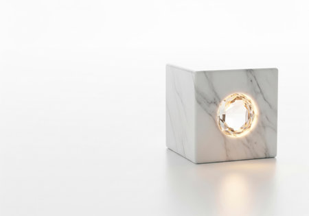 A marble cube interspersed with shining crystal. Space for textの素材
