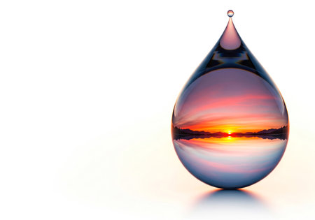 Sunset inside a drop of water. Space for textの素材