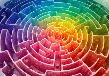 A rainbow, round labyrinth on topの素材