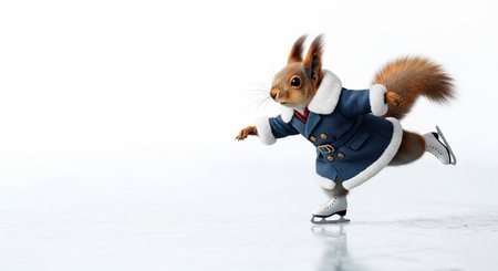 A squirrel in a blue coat is skating. Space for textの素材