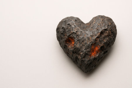 A heart of stone with fiery cracks. Space for textの素材