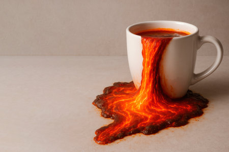A mug of lava instead of coffee. Space for textの素材