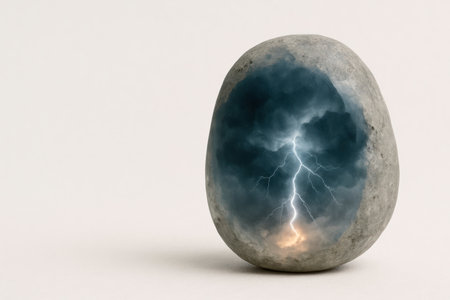 Stone with the image of lightning inside. Space for textの素材