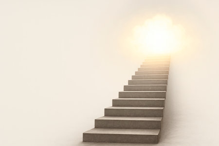 A staircase leading to the light in the clouds. Space for textの素材