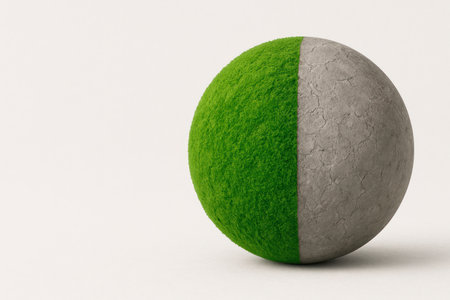 The hemisphere is green, the hemisphere is stone. Space for textの素材