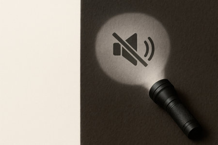 The flashlight shines on the mute icon. Space for textの素材
