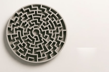 A circular labyrinth with many paths and dead ends. Space for textの素材