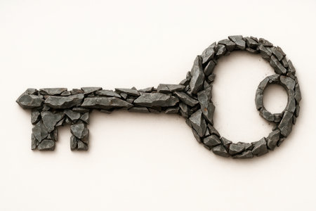 A key made of gray stones on a white background. Space for textの素材