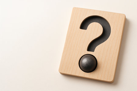 A wooden question mark with a round ball. Space for textの素材