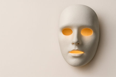 White mask with illumination from the inside. Space for textの素材