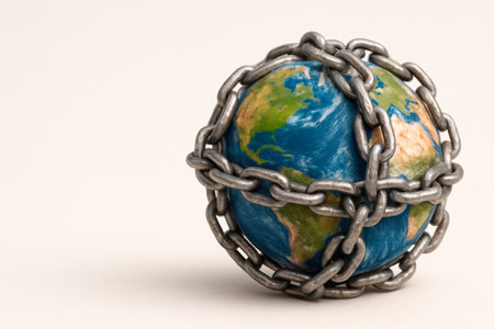 The Earth in Chains as a Symbol of the Planet's Unfreedom. Space for textの素材