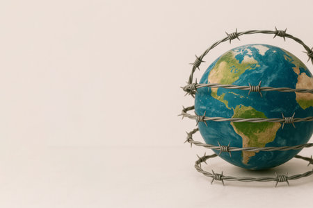 The globe is entwined with barbed wire. Space for textの素材