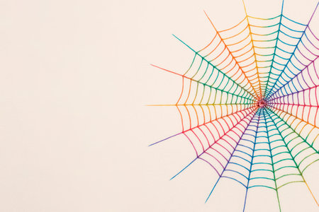 Rainbow web on a light background. Space for textの素材