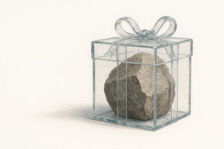 A stone in a transparent box with a bow. Space for textの素材