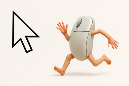 A computer mouse with arms and legs running away from the cursorの素材