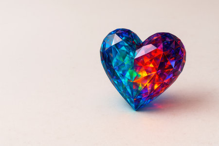 A rainbow heart in the shape of a precious crystal. Space for textの素材