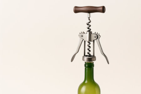 Corkscrew on a bottle of wine close-up. Space for textの素材