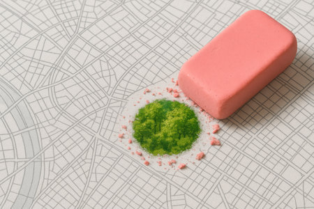 Eraser erases the map and opens up a green park. Space for textの素材