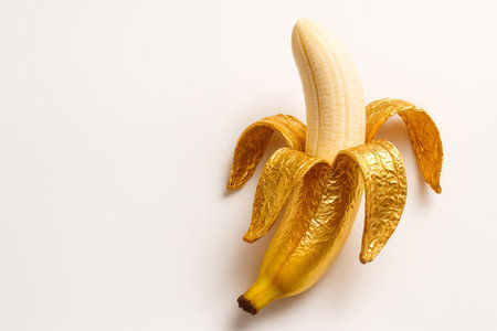Banana in a golden peel. Space for textの素材