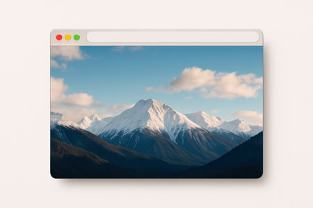 Snow-capped mountains in a web browser windowの素材