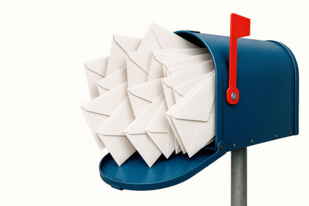 A mailbox overflowing with white envelopes. Space for textの素材