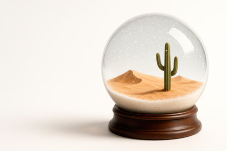 A desert with a cactus inside a glass ball. Space for textの素材