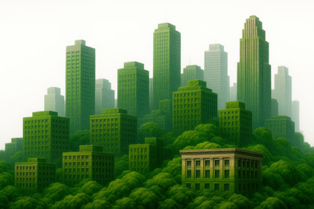 Green skyscrapers covered with vegetationの素材