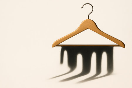 A wooden hanger with an unusual shadow. Space for textの素材