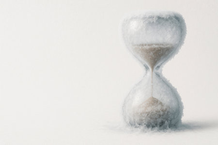 Anglass hour covered with frost and snow. Space for textの素材