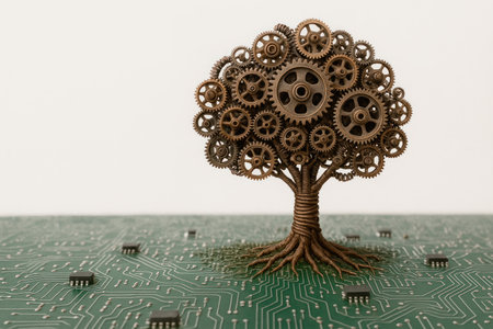 Wood made of metal gears on the chip boardの素材