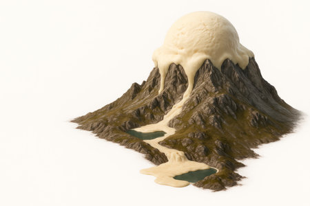A mountain with a top of melting ice cream. Space for textの素材