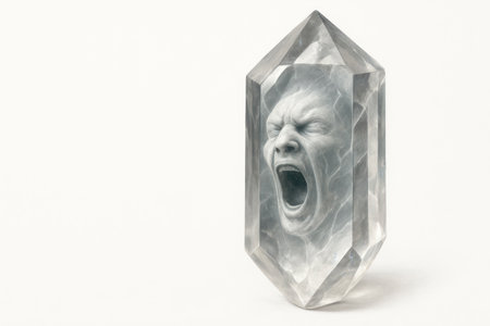 A face frozen in a scream inside the crystal. Space for textの素材