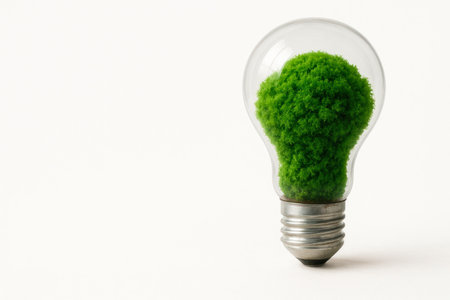 A light bulb with green moss inside. Space for textの素材