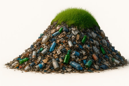 A mound of garbage with grass on topの素材