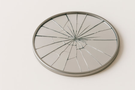 A round mirror with cracks and a broken surface. Space for textの素材