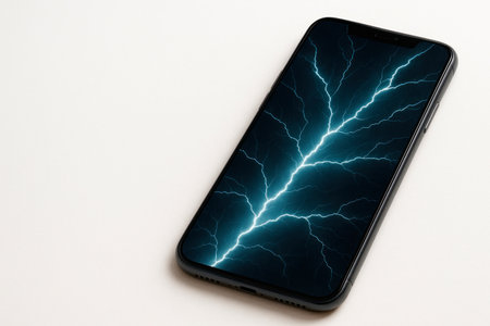 A smartphone with a lightning bolt on the screen. Space for textの素材