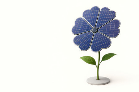 A flower made of solar panels in the form of a daisy. Space for textの素材