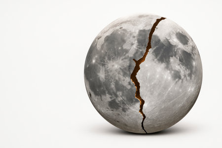 Moon with a large crack on the surface. Space for textの素材
