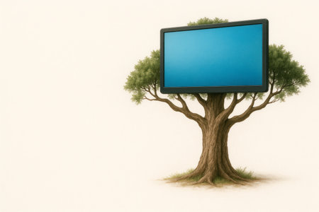 A tree with a screen instead of a crown. Space for textの素材