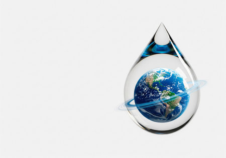 Planet Earth is inside a drop of water. Space for textの素材