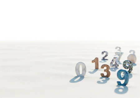Three-dimensional numbers on a light background. Space for textの素材