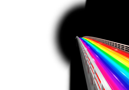 A rainbow bridge leading into the darkness. Space for textの素材