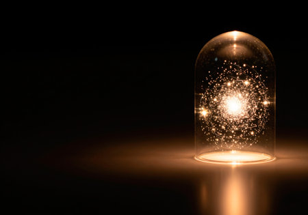 A lamp with a galaxy inside. Space for textの素材