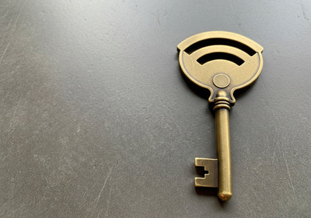 A key with a Wi-Fi symbol. Space for textの素材