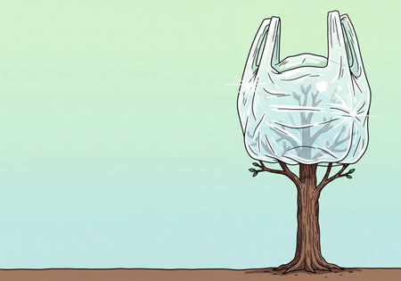 A tree covered with a plastic bag. Space for textの素材