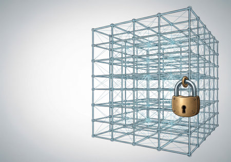 Metal cube-lattice with a lock. Space for textの素材