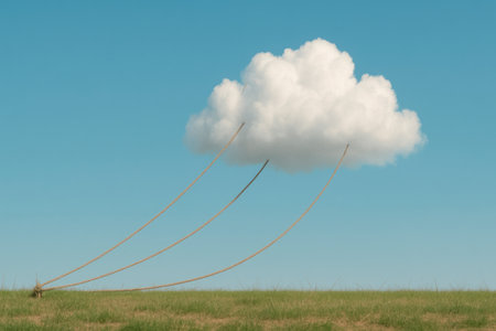 A cloud tied to the ground with ropesの素材