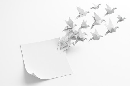 A paper sheet that turns into a flock of origami birdsの素材