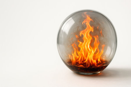 A glass sphere with a flame inside. Space for textの素材