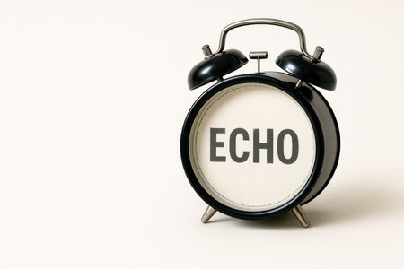 Alarm clock with ECHO description instead of a dial. Space for textの素材